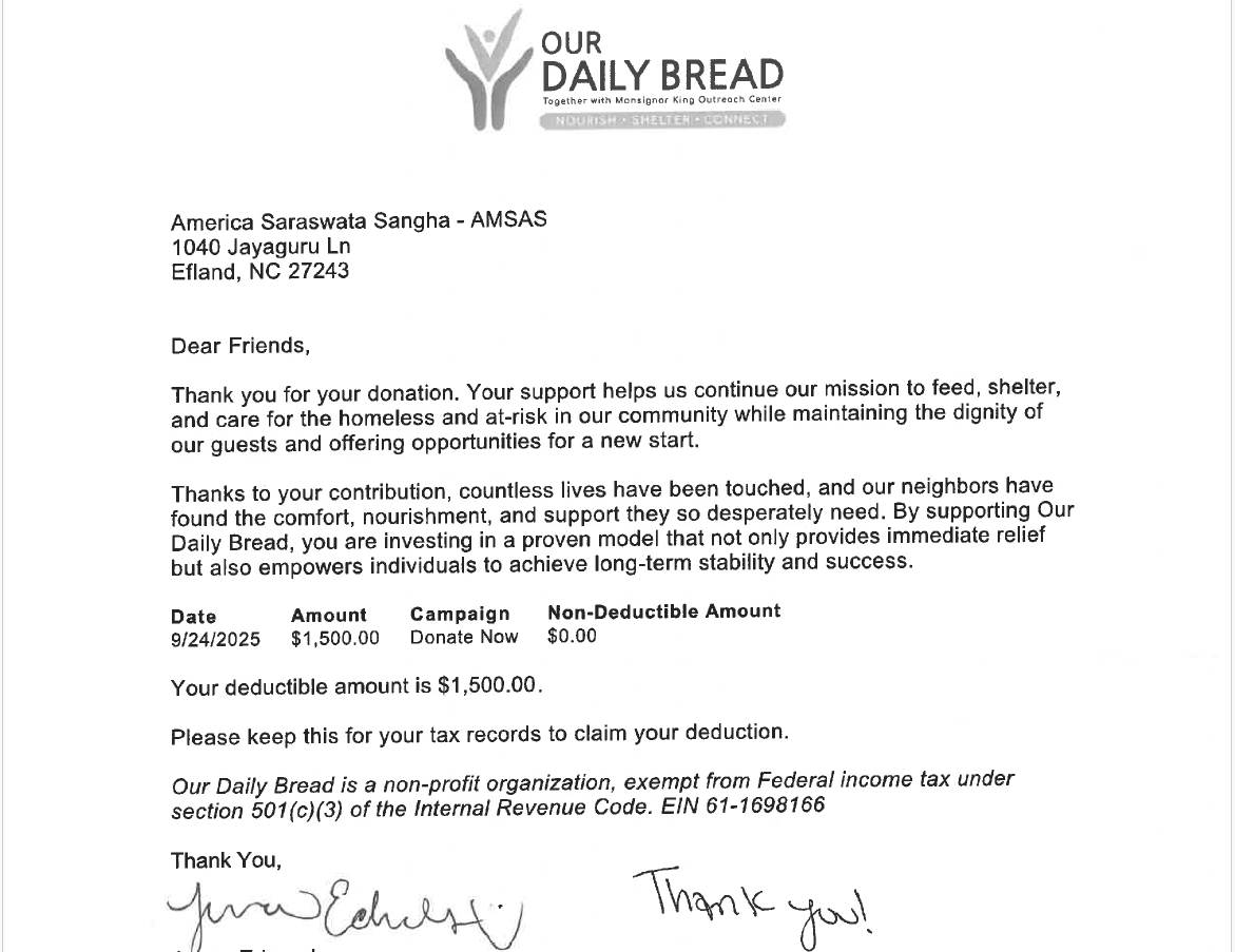 Narayana Seva At “Our Daily Bread”