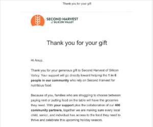 Donation to Second Harvest Food Bank