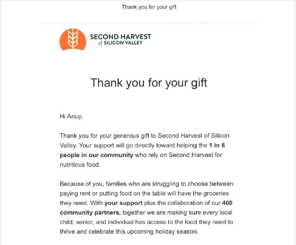 Donation to Second Harvest Food Bank